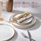 Herogo Ceramic 7.9 Inch Dinner Dessert Plates Set of 6, Small Stoneware Dinnerware Plate Set, Double Reactive Glaze Large Dinnerware Plates for Kitchen, Microwave, Oven & Dishwasher Safe, Cream Khaki