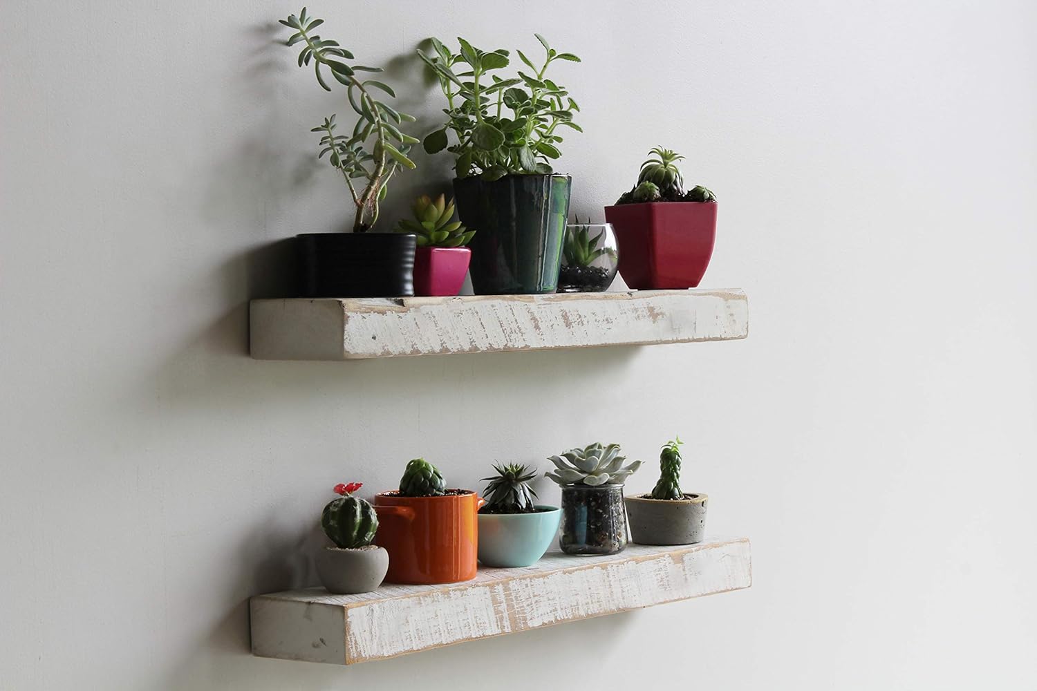 Urban Legacy Reclaimed Barnwood Planks | Floating Shelves for Wall w/Flush Mount Shelf Bracket Set Included | Set of 2 (White Wash, 18"x 4.5"x 2")