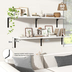 Fun Memories Floating Shelves for Wall, 12 Inch Deep Floating Shelves Set of 2, Wall Mounted Shelf with Metal Brackets, Rustic Wood Wide Shelf for Bathroom, Kitchen and Living Room, White, 55W x 12D