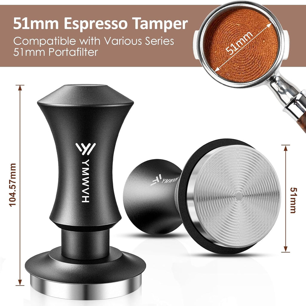 51mm Espresso Tamper, Premium Barista Coffee Tamper with 20lb/30lbs Replacement Springs & 100% Stainless Steel Ripple Base, Constant 30lb, Compatible with Delonghi Espresso Coffee Machine