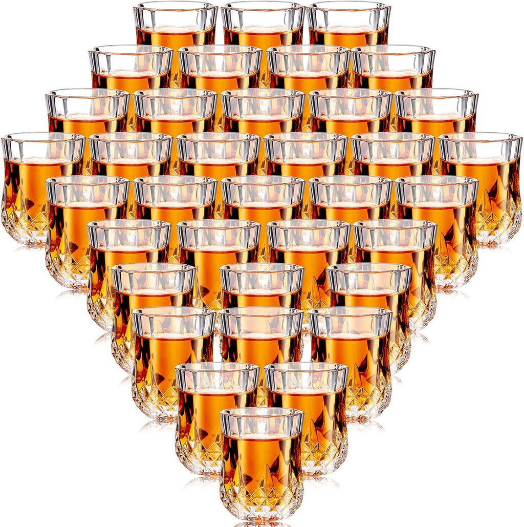 Meanplan 1.7oz Mini Shot Glasses Set Tasting Glasses Heavy Base Clear Shot cup Cute Cordial Mini Wine cups for Serving Whiskey, Wine, Juice(36 Pcs)