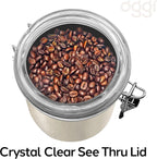 Oggi Stainless Steel Kitchen Canister 26 fl oz, Gray - Airtight Clamp Lid, Clear See-Thru Top - Ideal for Kitchen Storage, Food Storage, Pantry Storage. Size 5" x 3.5".