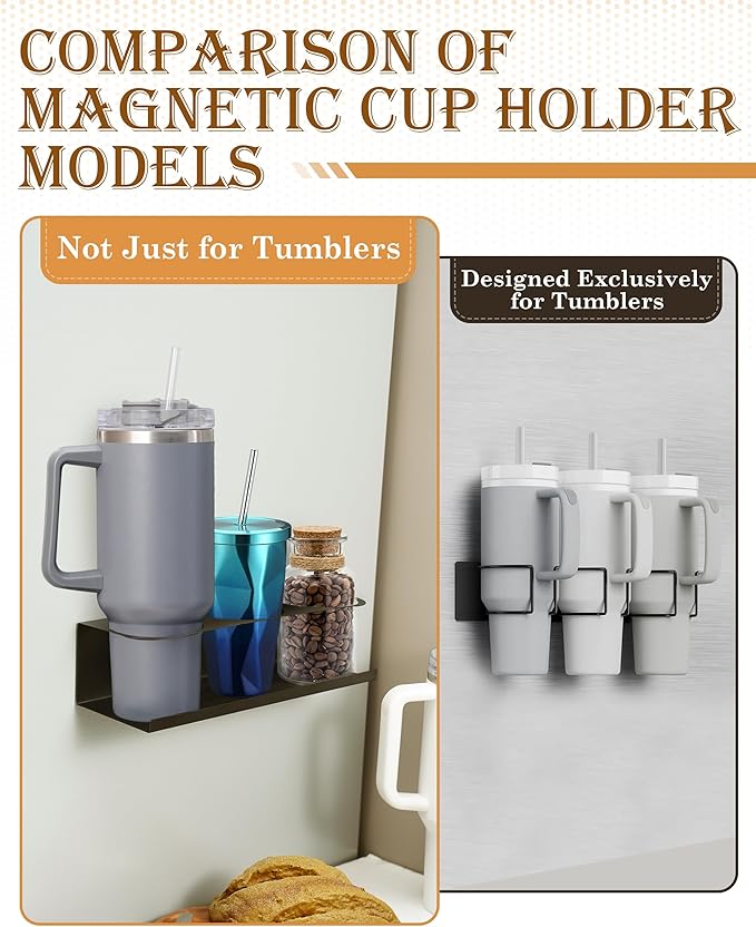 2 Pack Magnetic Tumbler Holder for Stanley 30 & 40 oz Cup - Strong Magnet - Water Bottle Organizer for Fridge, Cabinet, Office - Fit Stanley Cup Accessories