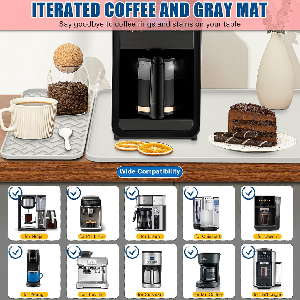 Silicone Coffee Mat - Removable Bar Mat with Concave and Convex Design, Leak-Proof and Non-Slip, Suitable for Use Under the Coffee Machine to Keep the Countertop Clean (White19"x12")