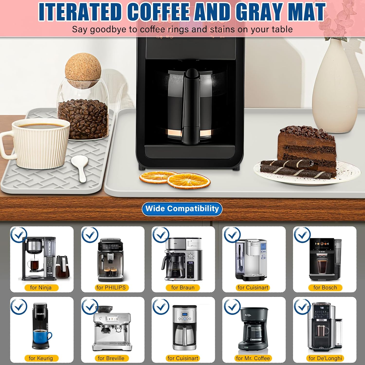 Silicone Coffee Mat - Removable Bar Mat with Concave and Convex Design, Leak-Proof and Non-Slip, Suitable for Use Under the Coffee Machine to Keep the Countertop Clean (White19"x12")