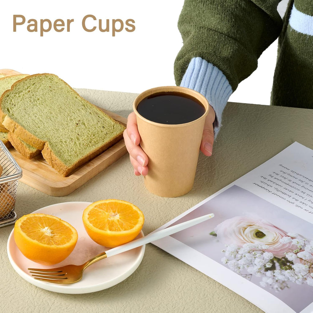 LITOPAK 100 Pack 12 oz Kraft Paper Cups, Disposable Coffee Cups, Disposable Drinking Cups, Hot Coffee Cups, Paper Coffee Cups for Water, Coffee, Juice, and Milk