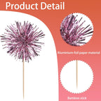 40 PCS Foil Firework Cupcake Toppers Sparkle Tinsel Cupcakae Picks Sparkler Fireworks Party Decorations Cocktail Fruit Toothpick for Birthday Wedding Graduation Party Decorations Supplies Pink