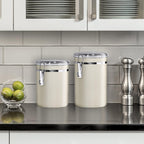 Oggi Stainless Steel Kitchen Canister 26 fl oz, Gray - Airtight Clamp Lid, Clear See-Thru Top - Ideal for Kitchen Storage, Food Storage, Pantry Storage. Size 5" x 3.5".