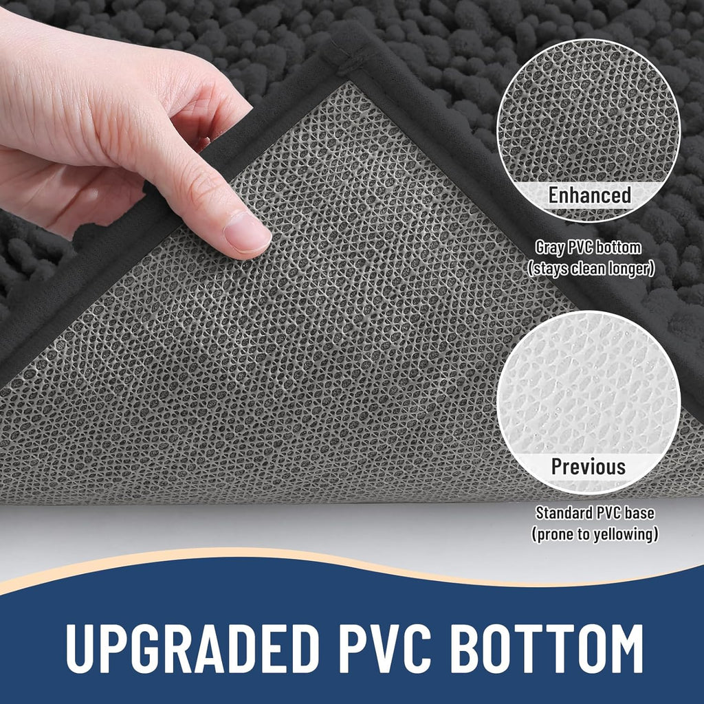 Arotive Luxury Chenille Bathroom Rug Mat, Extra Soft Thick Absorbent Shaggy Bath Rugs, Non-Slip Machine Wash Dry, Plush Bath Mats for Bathroom, Shower and Tub, 54x24, Dark Grey