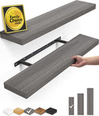 BAYKA Floating Shelves, 22.5" Rustic Wood Wall Mounted Shelves for Bathroom, Bedroom, Living Room, Kitchen, Hanging Shelf for Books/Storage/Decor (Grey,Set of 2)