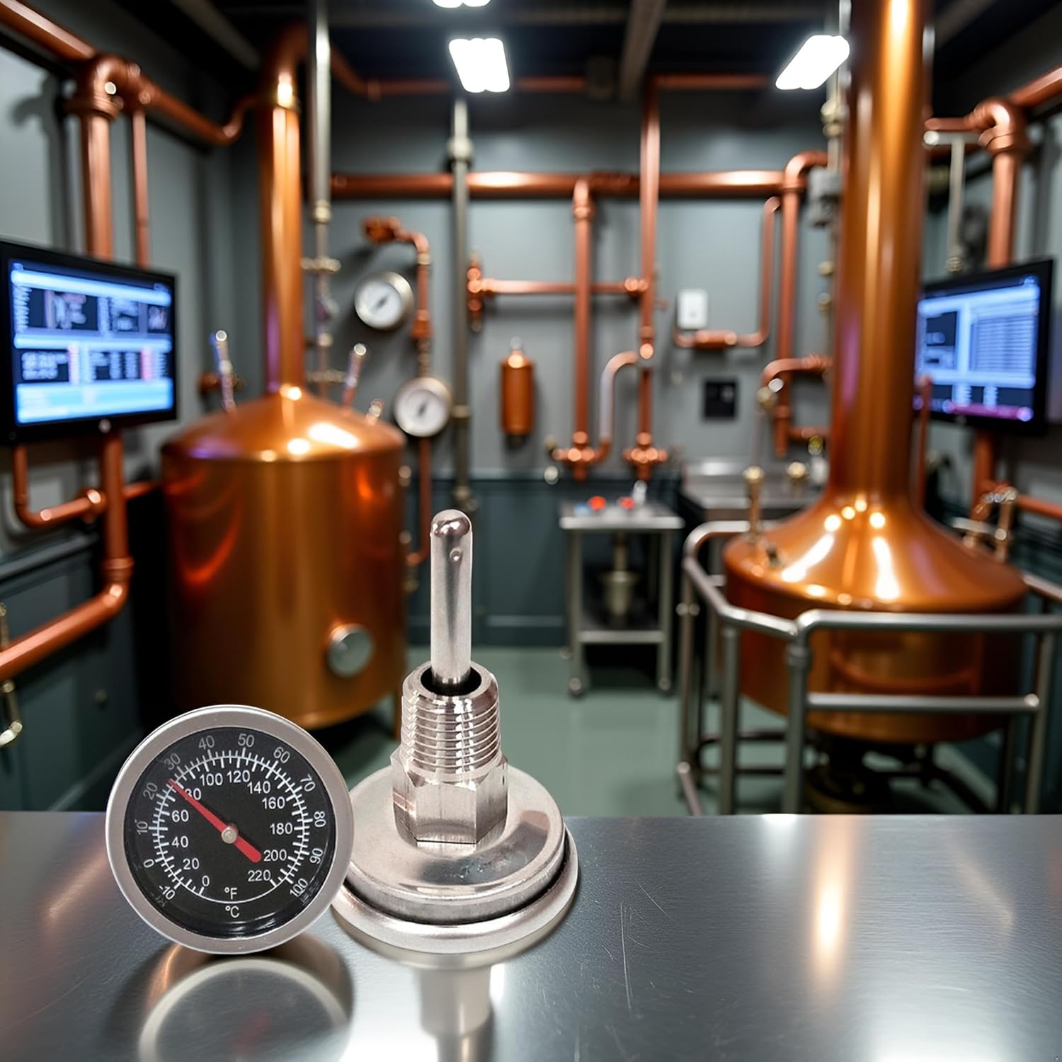 Temperature Probe Meter Gauge, Dial Thermometer NPT, Stainless 1/4 NPT Thermometer for Boiler Tea Pot Kettle -10-100℃/0-220ºF Thread Joint Dial Thermometers