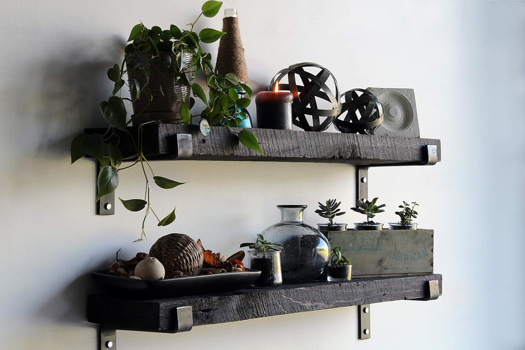 Urban Legacy Accent Shelves | Reclaimed Barn Plank | Set of 2 with Full Brackets (Coffee Bean 40" x 7" x 2")