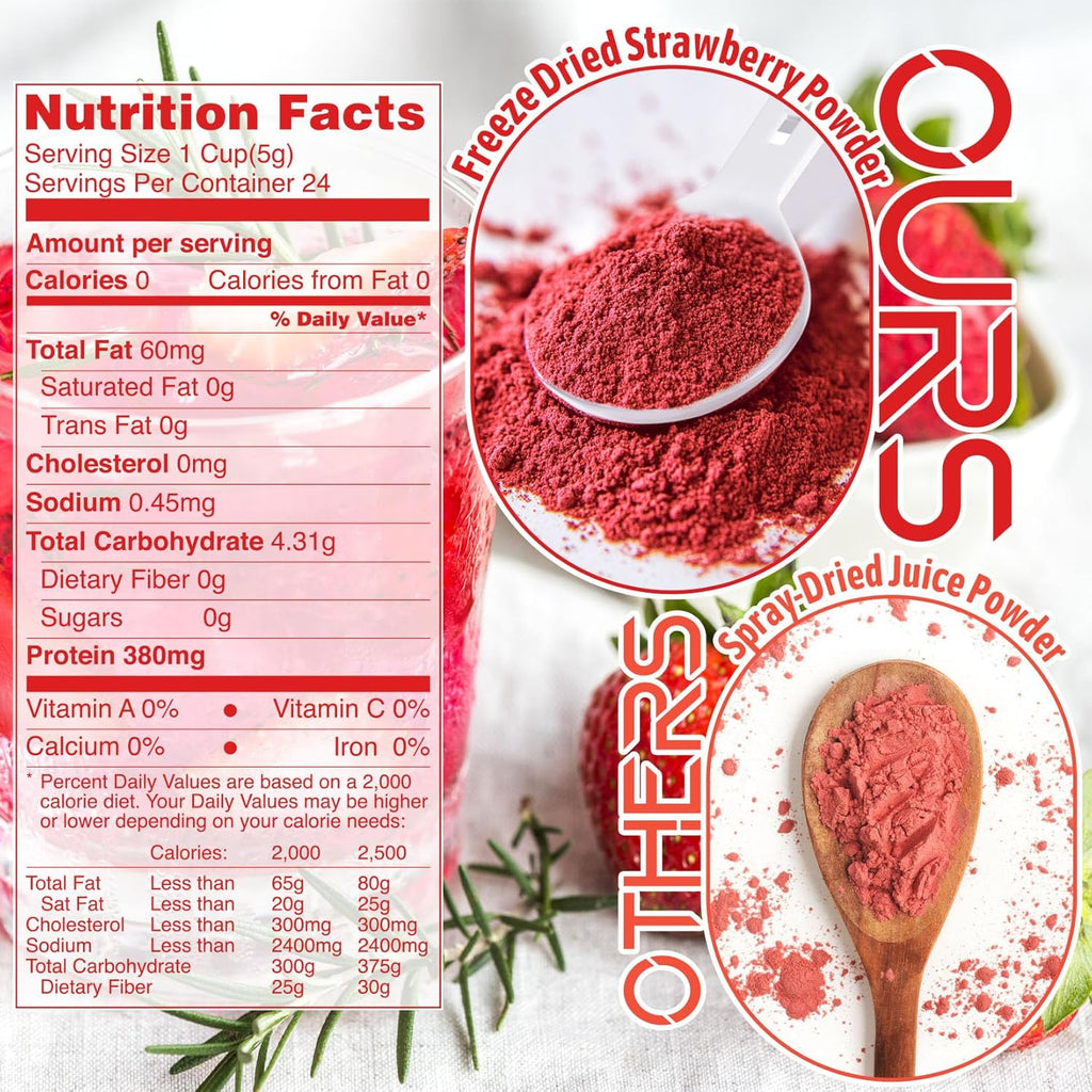 Freeze Dried Strawberry Powder - Kiigfood 4.3 oz/120g Natural Strawberry Powder Fruit Powder, Strawberries Source for Smoothie, Drinks, Baking, Cakes Decoration - Vegan, Non-GMO, Gluten-Free