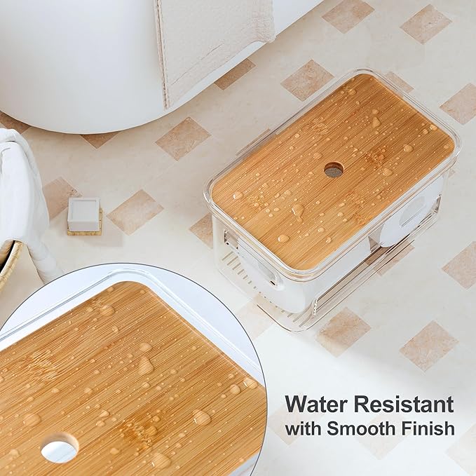 Acrylic Trash Bag Holder, Multi Purposes Clear Organizers and Storage with Bamboo Lid, Kitchen Paper Holder Stackable Toilet Tissue Storage