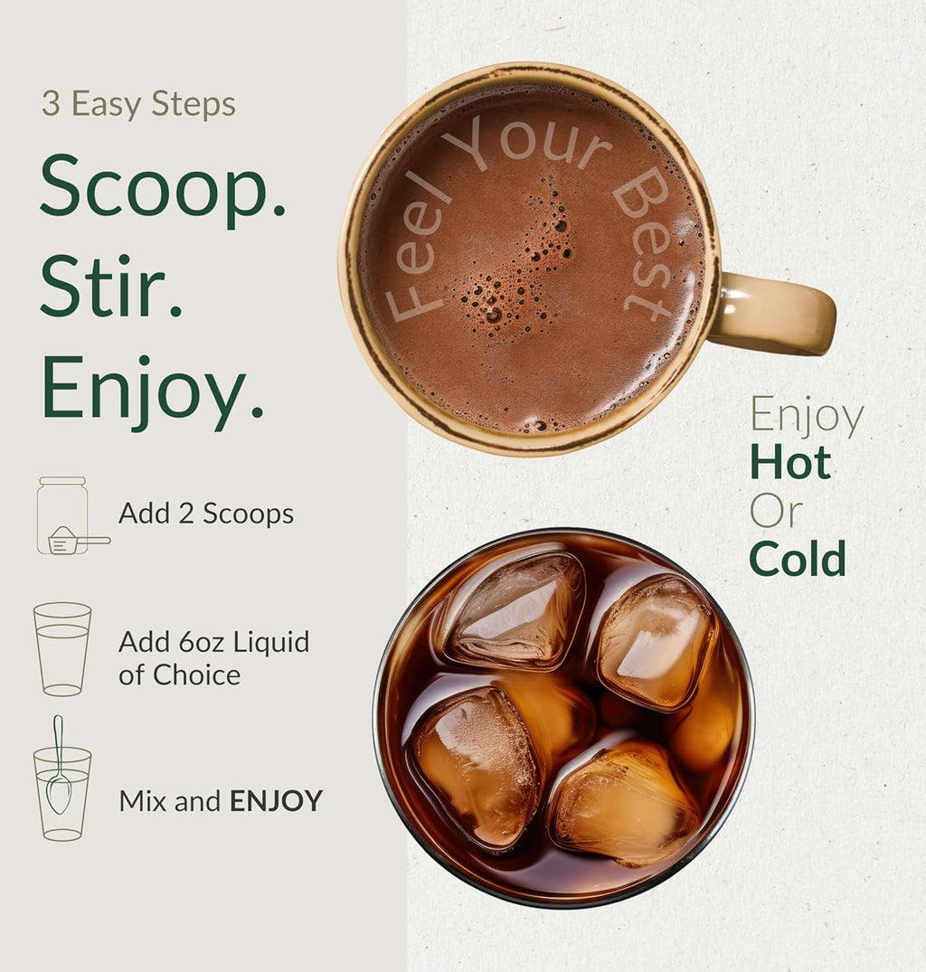 BIOptimizers Mushroom Coffee Alternative – Chocolate Drink – Lion’s Mane, Chaga, Reishi + Collagen Peptides for Focus, Energy & Gut Health – Adaptogenic Mushrooms & MCT Powder – 15 Servings