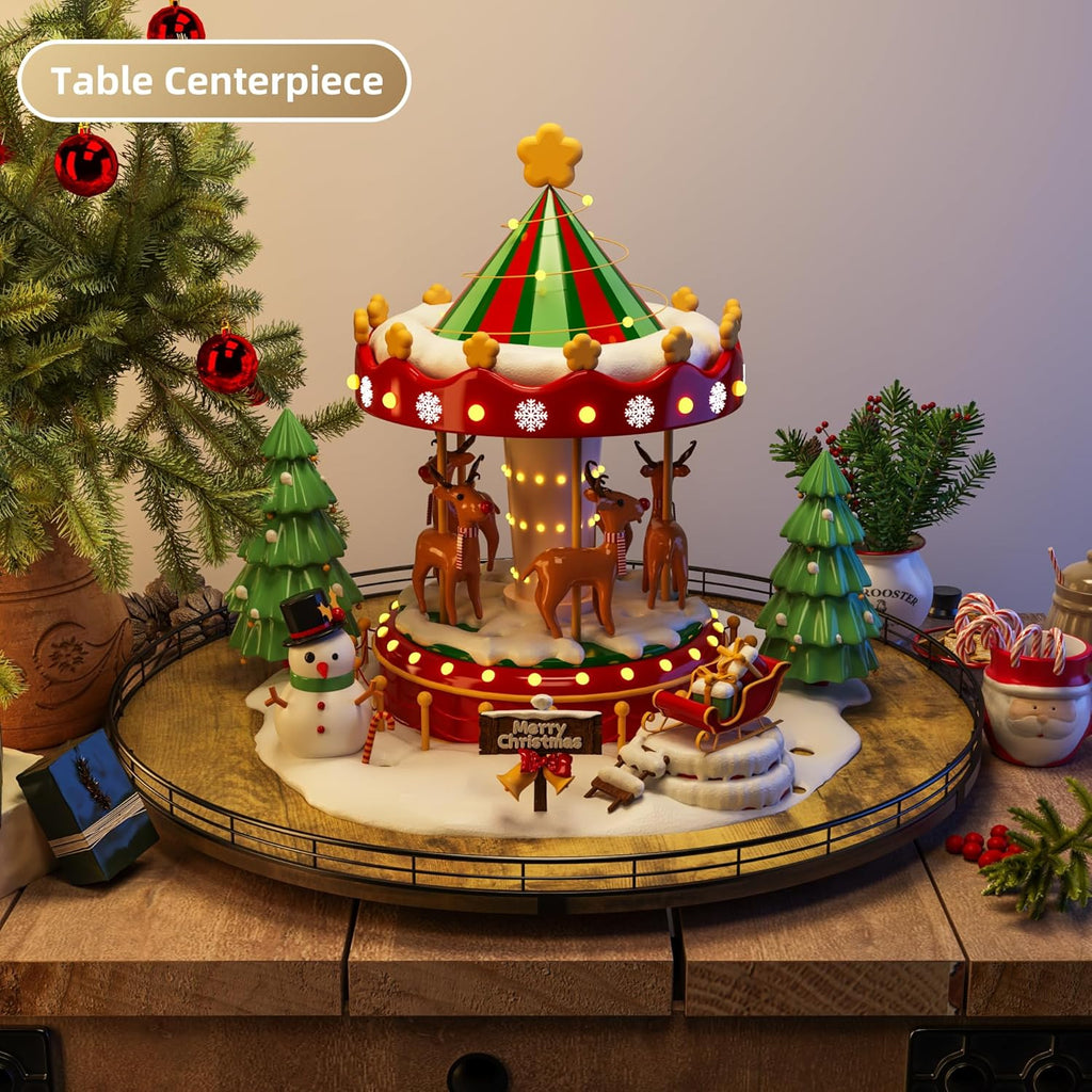 Lazy Susan Turntable Organizer for Table Top, 24’’ Round Wooden Lazy Susan for Cabinet Kitchen Countertop Pantry Dining Coffee Table for Condiments Spices, Rustic Bathroom Vanity Tray for Soap Candle