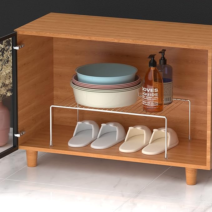 Redrubbit 4 Pack Large (15.7 x 9. 4 Inch) Cabinet Storage Shelf Rack, Rustproof Kitchen Counter and Cabinet Shelf, Storage Rack Organizer for Kitchen, Fridge, Cabinet, Bathroom, Chrome