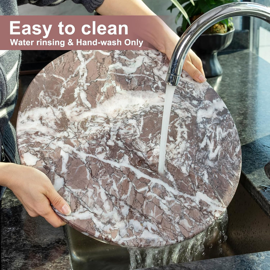 Koville African Lilac Marble Cutting Board Serving Tray for Kitchen Countertop, 16" Large Marble Cheese Board for Baking, Charcuterie, Pastry, Trivet, Heat Resistant Stone Cutting Boards for Kitchen