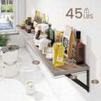 Dreamland Grey Floating Shelves for Wall, 24W x 8D Wall Mounted Shelves Set of 2, Wide Display Ledge Shelf with Sturdy Metal Brackets for Living Room, Bathroom, Bedroom and Kitchen