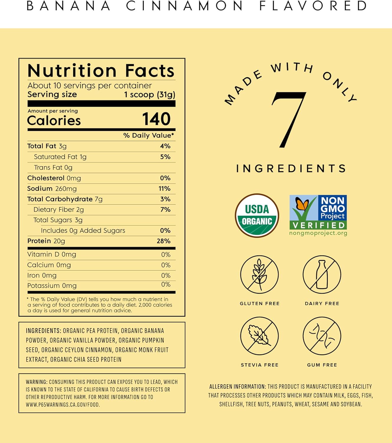 Truvani Vegan Pea Protein Powder | Banana Cinnamon | 20g Organic Plant Based Protein | 10 Servings | Keto | Gluten & Dairy Free | Low Carb | No Added Sugar