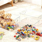 JollyPack 4 Pack Clear Plastic Storage Bins, Pantry Organizers and Storage with Handles, Clear Storage Containers for Fridge, Kitchen, Cabinet, Bathroom and Office