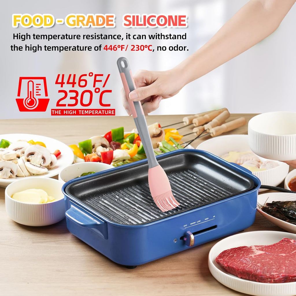 2Pcs Grill Basting Brush - Extra Long Silicone Basting Pastry Brush for Grilling 2inch Wide,Heat Resistant Brushes Spread Oil Butter Sauce Marinade for Cooking Baking BBQ(Pink 2)