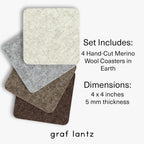 Graf Lantz - Bierfilzl Merino Wool Square Coasters Set of 4 - Earth (4"x4"x5mm) - Absorbs 30% of Weight - Natural German Wool - Heat Resistant, Sustainable, Reusable - Home Decor, Coffee Table Decor
