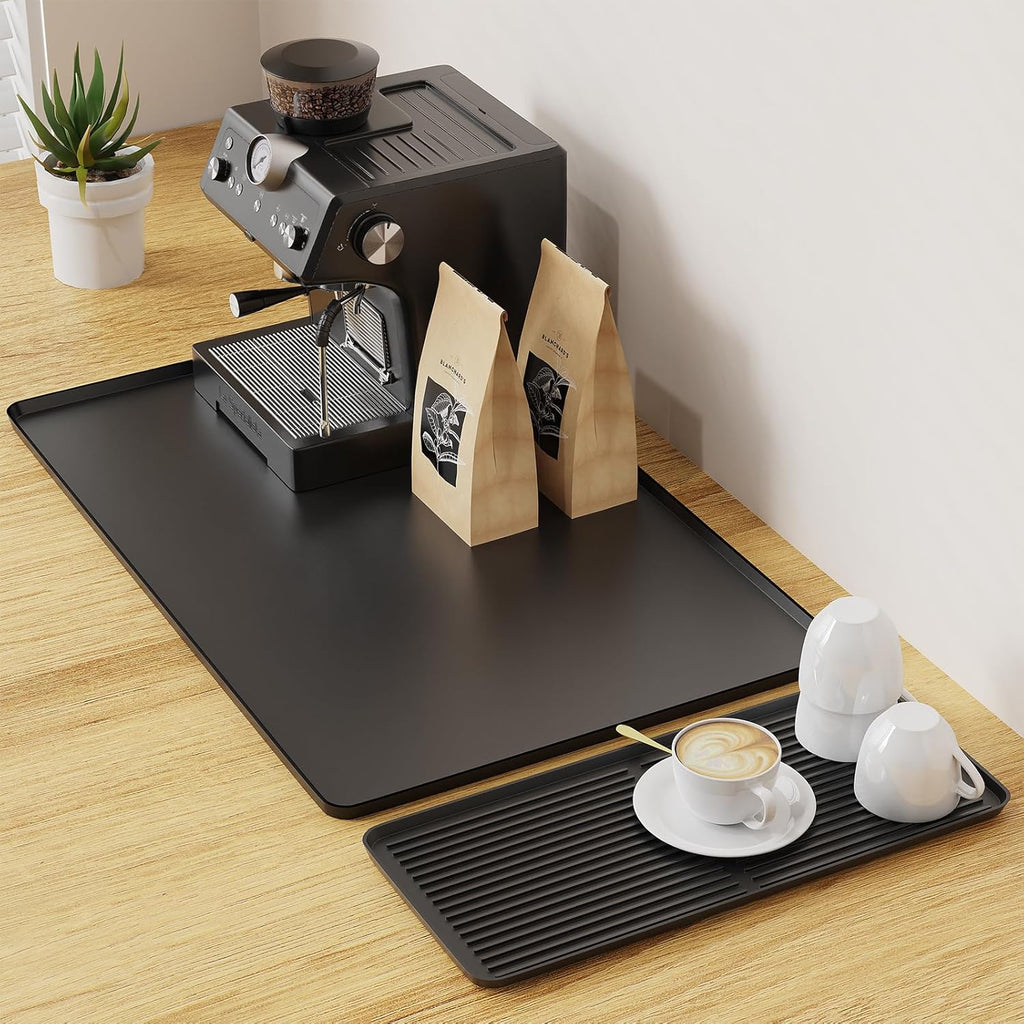 2-in-1 Coffee Mat & Dish Drying Mat Coffee Bar Mats for Countertop Coffees Matt for Counter Silicone Coffees Espresso Machine Station Mats Under coffee Maker Spill Mat Countertops Pot 24×16inch