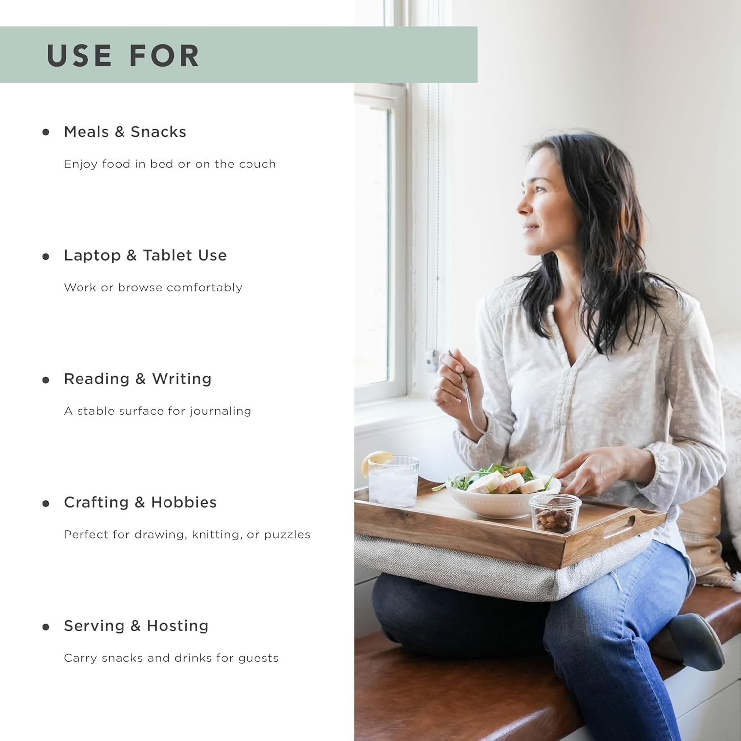 ROSSIE HOME Acacia Wood Bed Tray, Lap Desk - Set of Two - with Hyacinth Storage Basket - Natural - Fits up to 15.6 Inch Laptops - Style No. 70106