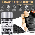 Black Edible Glitter - 15g Food Grade Luster Dust Powder, Cake Decorating Sprinkle Glimmery Dust for Drinks, Wine, Fondant, Chocolate, Candy, Cookie, Vegan
