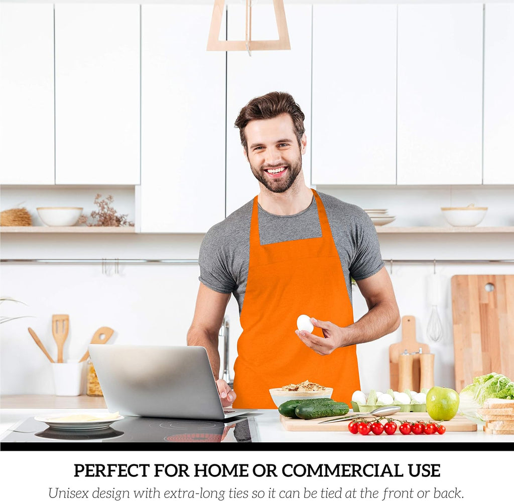 GREEN LIFESTYLE 12 Pack Professional Chef Apron – Grilling Aprons for Men, Waterproof Cooking Apron for BBQ, Work or Restaurant Use, Kitchen Aprons for Women – Orange, No Pockets