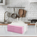 Urban Villa Kitchen Towels 100% Cotton Dish Towels for Kitchen (Set of 6) 20”x30” Dish Cloths Highly Absorbent Kitchen Linen Set with Hanging Loop Perfect for Drying Dishes Cleaning Towels-Pink White