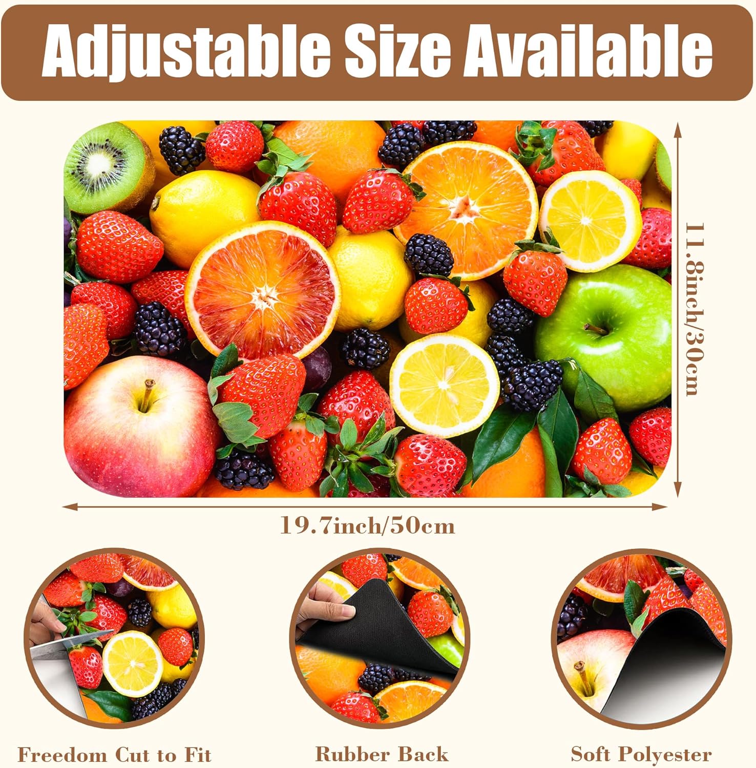 Fresh Fruits Dish Drying Mat for Kitchen Counter Coffee Bar Mat Hide Stain Absorbent Non-Slip Rubber Backed Drying Rack Pad Espresso Machine Coffee Bar Accessories 11.8 x 19.7 Inch