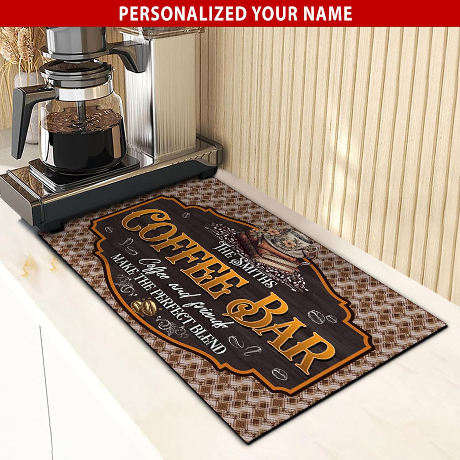 THUYPT Personalized Absorbent Coffee Mat for Counter, Coffee Drying Mat Coffee Bar Accessories, Kitchen Counter Coffee Maker Coffee Station Decoration (02)