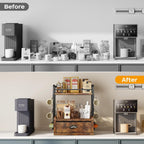 Homeiju Coffee Station Organizer, 40 Coffee Pods Storage & 8 Mug Hooks,Nespresso Pods Holder, Space-Saving Countertop Storage, Rustic Brown