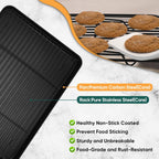 P&P CHEF Baking Oven Sheet Pan with Rack for Cookie, Nonstick Oven Tray and Cooling Rack for Baking & Roasting, Easy Clean, Black, 16 x 12 Inch