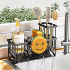 Cisily Sink Caddy With Smiley Face Sponge Holder, 304 Stainless Steel Rustproof(Black)