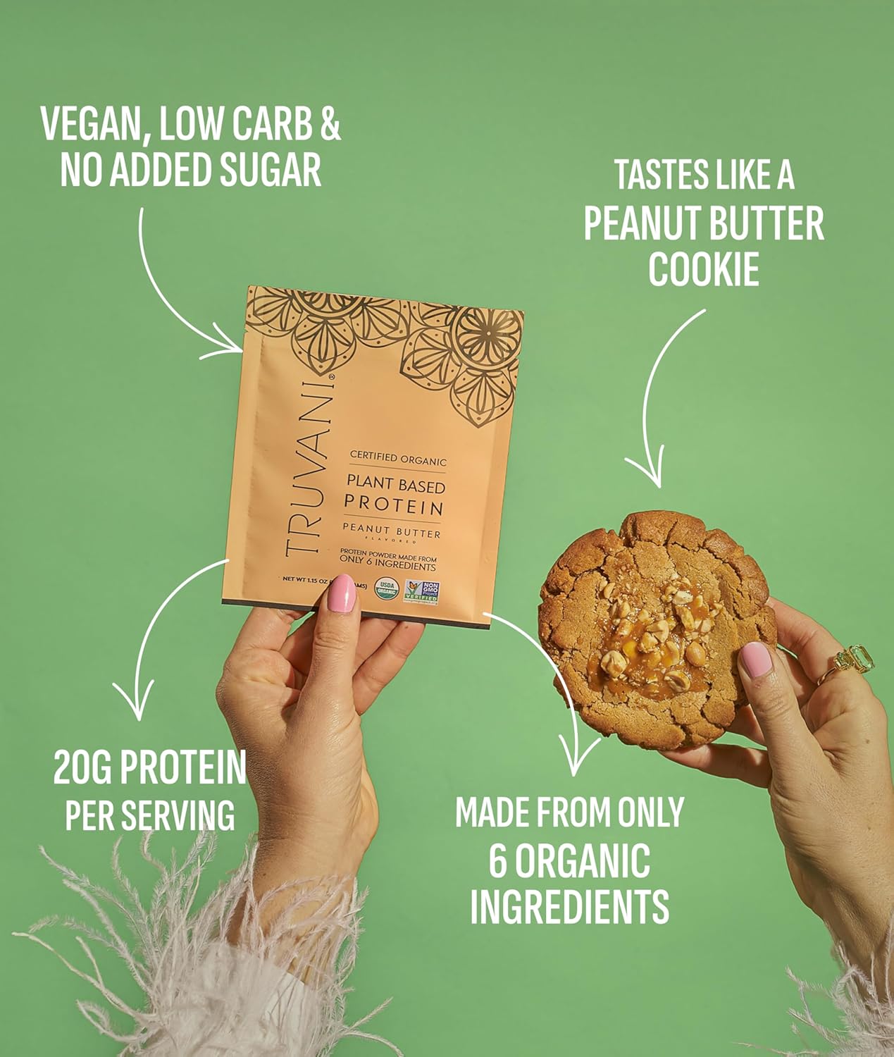 Truvani Vegan Pea Protein Powder | Peanut Butter | 20g Organic Plant Based Protein | 20 Servings | Keto | Gluten & Dairy Free | Low Carb | No Added Sugar