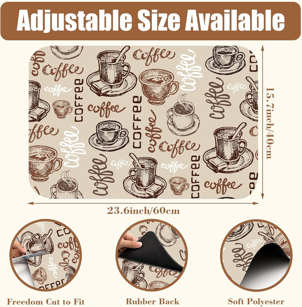 Coffee Cup Dish Drying Mat Cute Doodle Coffee Bar Mat for Countertop Absorbent Rubber Backed Hide Stain Dish Drainer Rack Pad Espresso Machine Dining Room Decoration 15.7 x 23.6 Inch