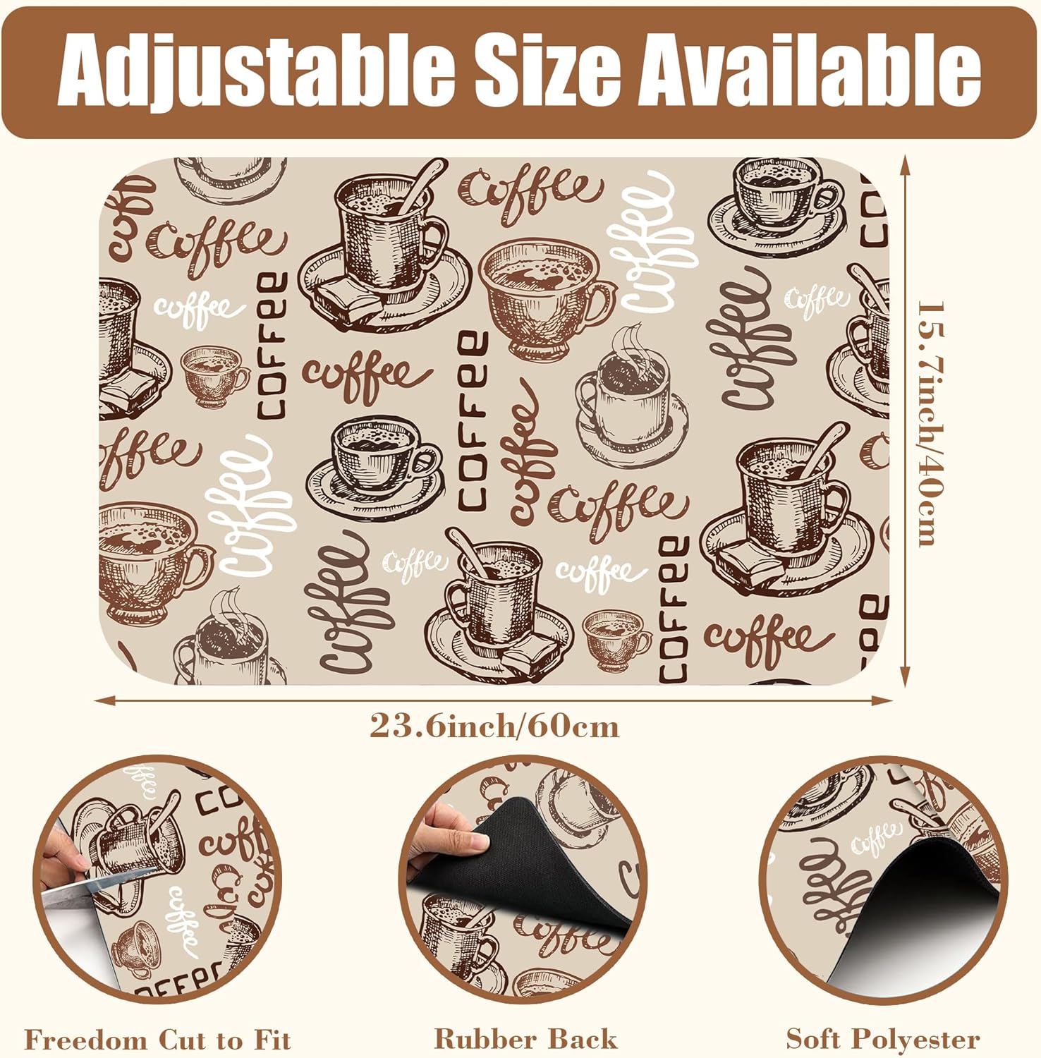 Coffee Cup Dish Drying Mat Cute Doodle Coffee Bar Mat for Countertop Absorbent Rubber Backed Hide Stain Dish Drainer Rack Pad Espresso Machine Dining Room Decoration 15.7 x 23.6 Inch