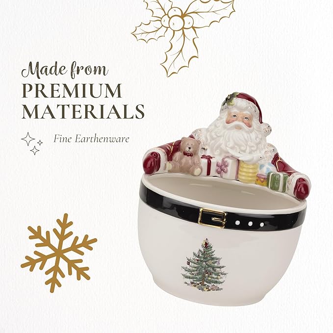 Spode Christmas Tree 7-Inch Santa Nut Bowl - Decorative Serving Bowl for Candies, Nuts, or Desserts - Christmas Holiday Season, Fine Earthenware - Holiday Entertaining & Festive Table Decor