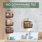 Wall Hanging Baskets 3 Pack, Extra Large Diversified Wire Basket Shelves of Wooden Style, with Wall Mounted Hooks & Traceless Stickers, for Kitchen Coffee Bar Office Room Garage Storage Organization