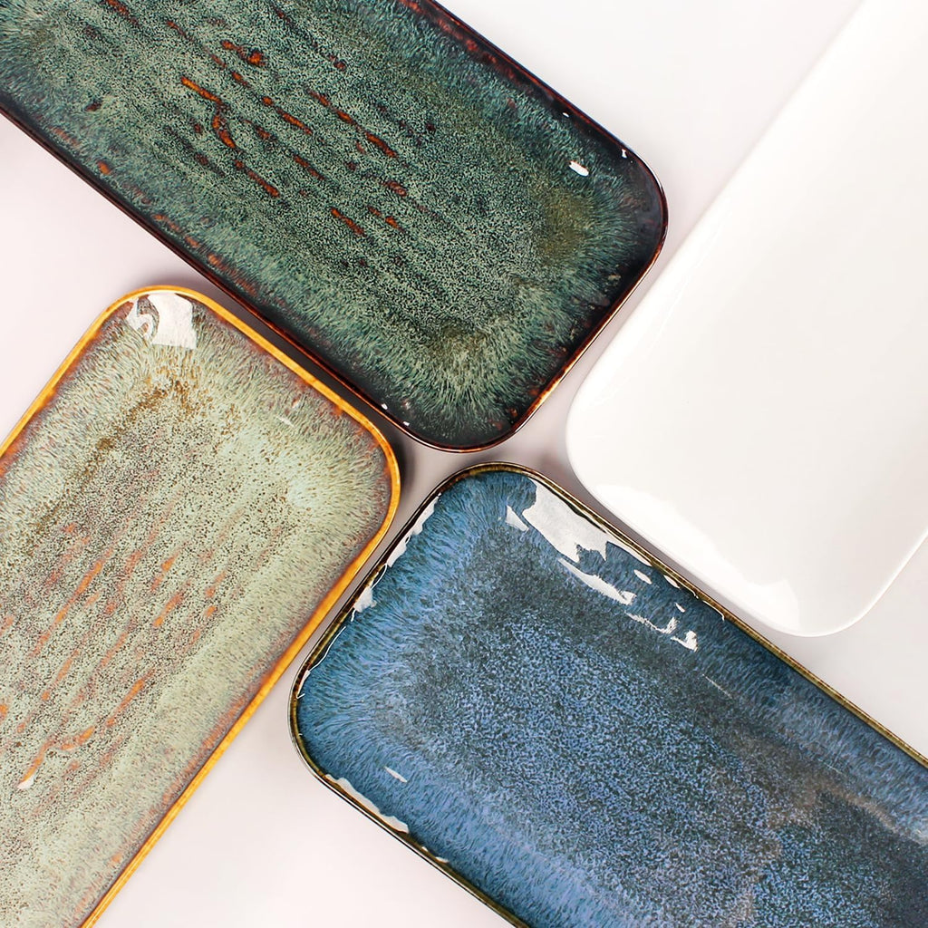 Porcelain Dinner Plates, Serving platters for entertaining, for Fruit, cheese, snack, Bread, cupcake, Salad - Scratch Resistant durable, Microwave, Dishwasher Safe, four colors 4 PCS