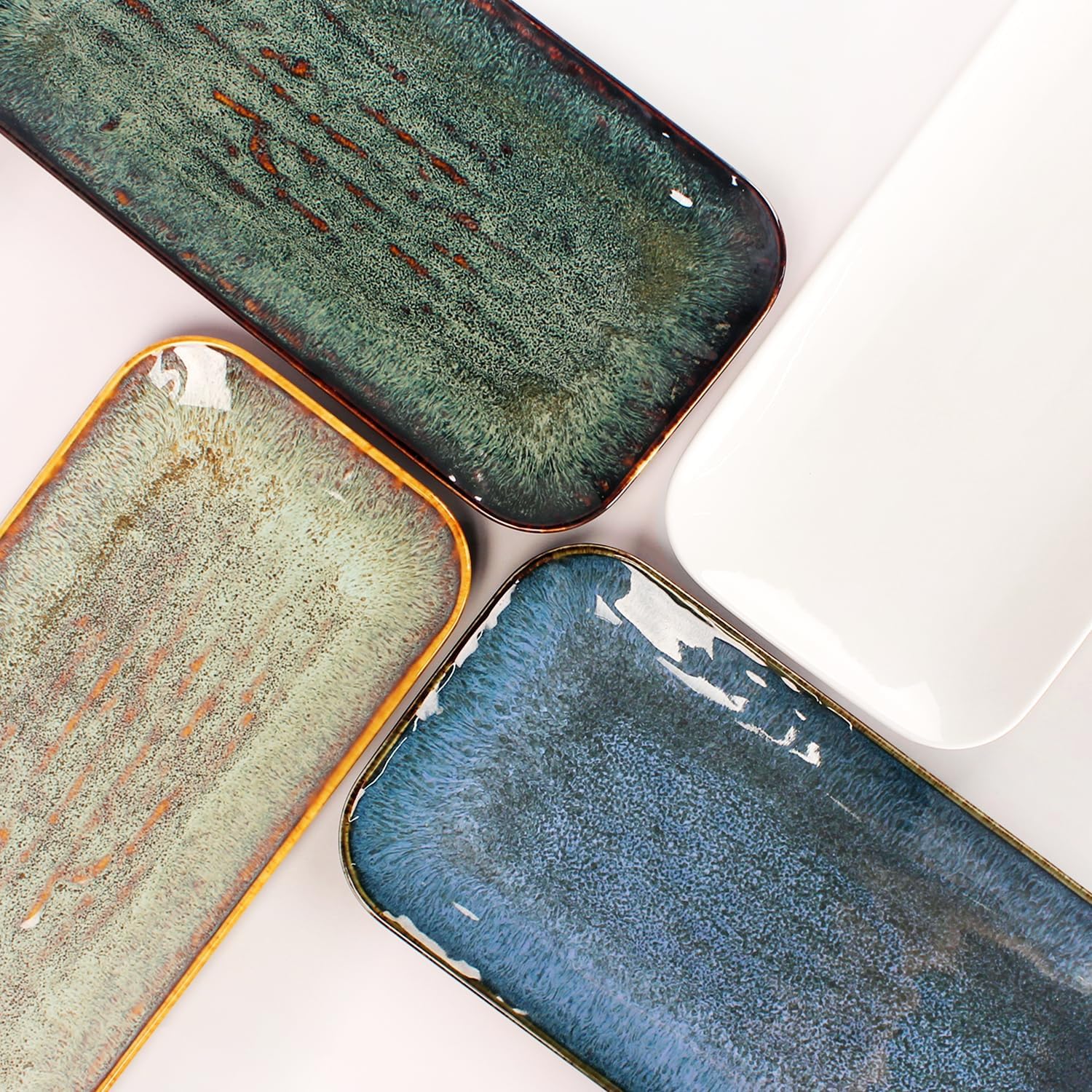 Porcelain Dinner Plates, Serving platters for entertaining, for Fruit, cheese, snack, Bread, cupcake, Salad - Scratch Resistant durable, Microwave, Dishwasher Safe, four colors 4 PCS