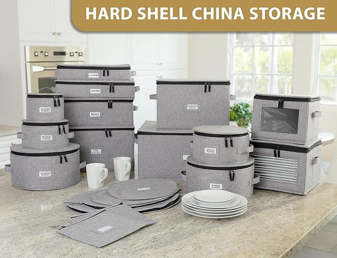 China Storage Case for Salad Plate - 10" W x 6" H - Includes 12 Felt Dividers. Hard Shell and Stackable with Padded Interior