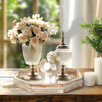 Wooden Decorative Tray, Small Serving Tray with Wood Bead, Farmhouse Big Tray for Ottoman, Countertop, Coffee Tabl, 13" x 13"x 1.6" (White Washed)