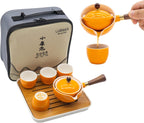LURRIER Porcelain Chinese Gongfu Tea Set,Portable Teapot Set with 360 Rotation Tea maker and Infuser,Portable All in One Gift Bag for Travel,Home,Gifting,Outdoor and Office(Orange)
