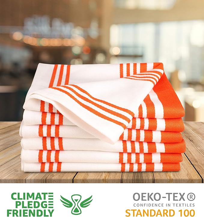 Urban Villa Kitchen Towels 100% Cotton Dish Towels for Kitchen (Set of 6)20”x30” Dish Cloths Highly Absorbent Kitchen Linen Set with Hanging Loop Perfect for Drying Dishes Cleaning Towels-Orange White