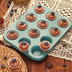 CHEFMADE Mini Muffin Cake Pan, Nonstick 12 Cavity Mini Muffin Bakeware Cupcake Pan for oven Baking（Green）