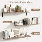 Fun Memories Deep Floating Shelves, 36W x 8D Floating Shelves Set of 2, Wall Mounted Shelf with Metal Brackets, Rustic Wood Wall Shelf for Bathroom, Kitchen and Living Room, Grey